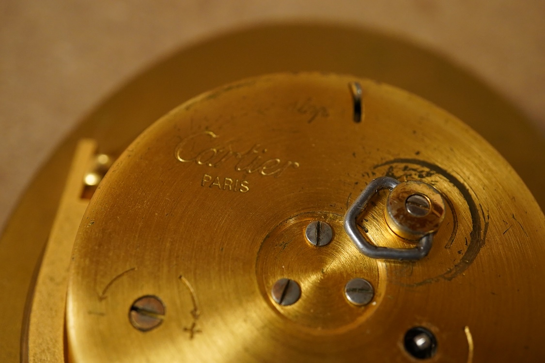 A Must de Cartier blue-enamelled travelling timepiece, in original case, 9.5cm high